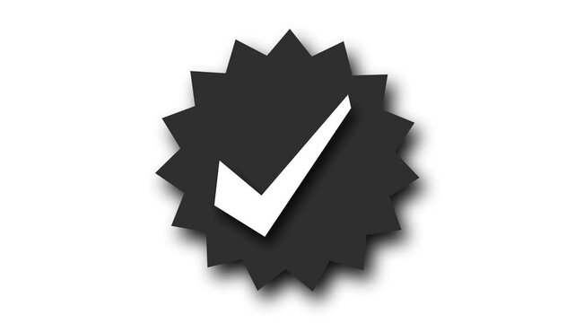 Simple starburst design tick mark animation, Minimalist 3d check mark inside a starburst shape