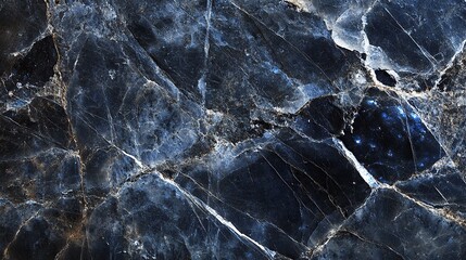 Smooth dark stone textured with soft blue iridescence and sharp white inclusions