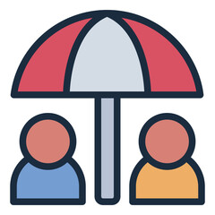 Umbrella filled line icon symbolizing protection and care