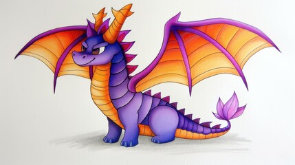 Naklejka premium A vibrant rainbow dragon, adorned with majestic wings and sharp horns, captures the essence of fantasy in enchanting colors.