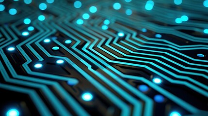 Explore a sleek 3D illustration of a futuristic circuit board, glowing elements enhance the scifi tech aesthetic.