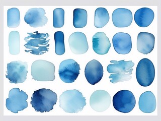 Fototapeta premium Watercolor strokes in various shades of blue create a soothing and artistic atmosphere, perfect for backgrounds, textures, or design elements
