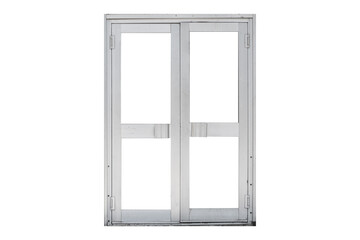 A double aluminum door from the 1980s-1990s modernist architecture era is isolated. Door has windows.
