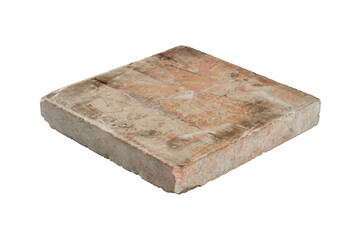 A square marble slab with a weathered and aged surface is isolated.