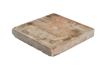 A square marble slab with a weathered and aged surface is isolated.