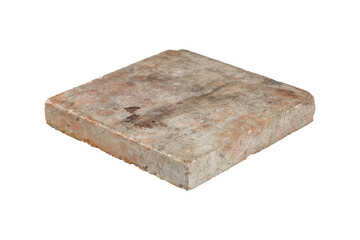 A square marble slab with a weathered and aged surface is isolated.