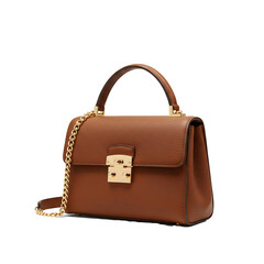 Luxury Designer Leather Handbag with Gold Hardware Isolated on transparent background