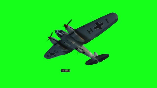 Heinkel He 111. German airliner and medium bomber. World War II. Green screen isolate.