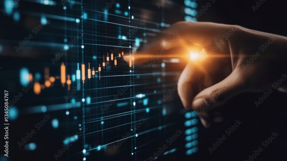Aufkleber hand interacting with financial data on a screen