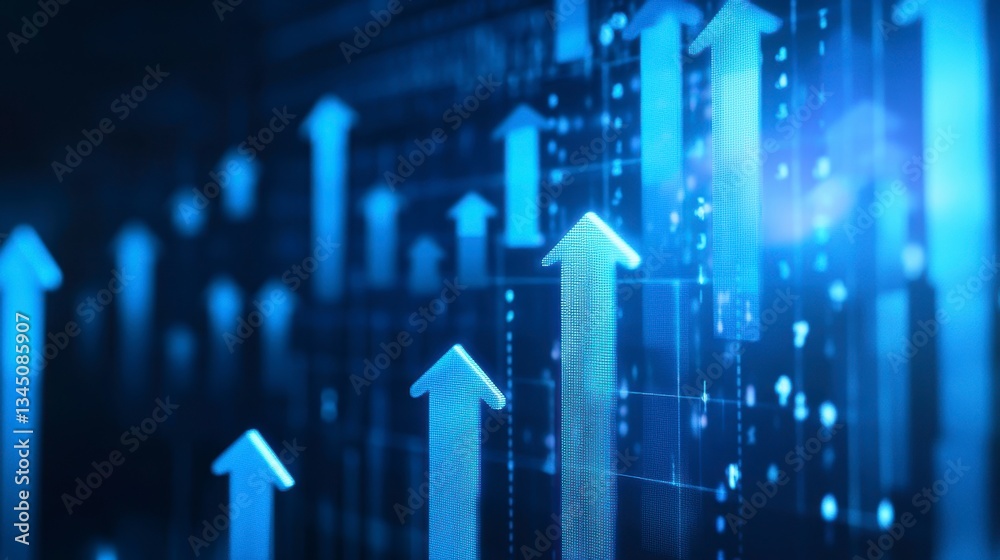 Poster abstract upward trending arrows on a dark digital background. possible use business presentation, ed