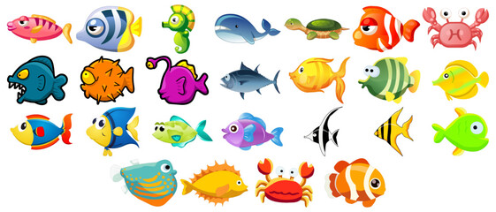 Fish collection. Sea animals Vector Illustration.