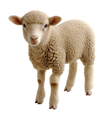 Fototapeta premium Adorable Young White Lamb with Fluffy Wool Coat and Gentle Expression Standing in Side View Isolated on Transparent and White Background