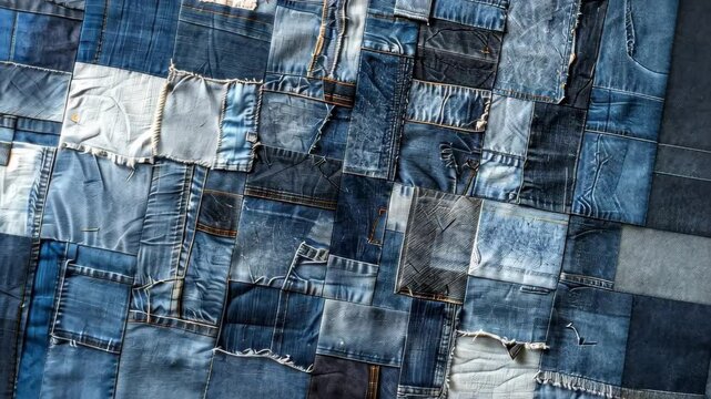 Cozy homemade patchwork quilt crafted from denim scraps, Ai Generated.