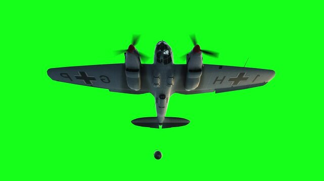 Heinkel He 111. German airliner and medium bomber. World War II. Green screen isolate.