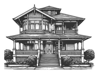 Victorian House with Porch and Gable Roof vector