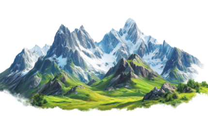 mountain landscape in the Caucasus mountains on white background