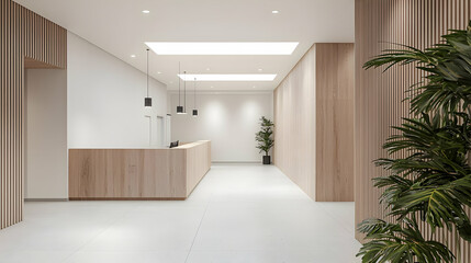 Modern Minimalist Reception Area With Light Wood Panels