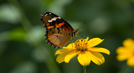 Obraz premium Butterfly on Yellow Flower Nature Macro Photo