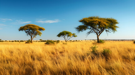 Savanna's Beauty Unveiled: Triumph of Vegetation under the Wild Blue Sky