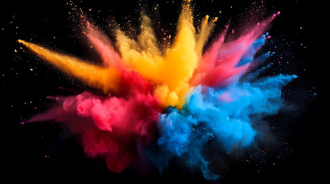 Color explosion of red, yellow, and blue on black background