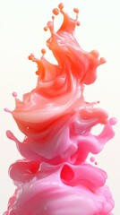 Dynamic pink and yellow liquid creamy splash in motion on a white background.