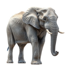 Fototapeta premium Majestic African Elephant with Detailed Wrinkled Skin Texture and Ivory Tusks in Side View Wildlife Photography Isolated on Transparent and White Background