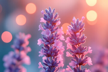Obraz premium Lavender blooms sway gracefully in the tranquil summer breeze against pastel skies