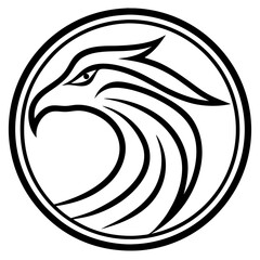 Naklejka premium a minimalist monochrome illustration of a hawk's head, enclosed in a circle. This design is clean and impactful, showcasing the hawk's sharp features with bold lines