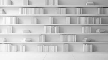 Minimalist interior design showcasing a modern white bookshelf filled with books, creating a serene atmosphere