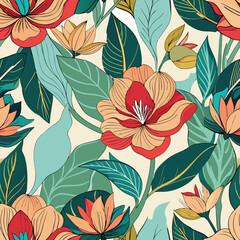 Botanical Abstract Line Floral Seamless Pattern for Textiles and Home Decor