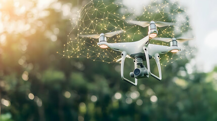 White Drone In Flight Over Green Trees
