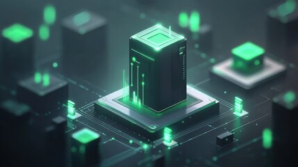 Fototapeta premium Cybersecurity concept with a locked database and encrypted information streams.
