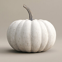 large white pumpkin with natural texture resting on neutral toned background in soft lighting