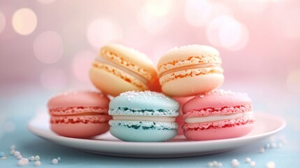 Obraz premium Stack of colorful five macarons on a plate
