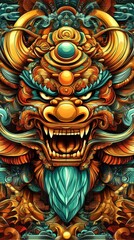 Fototapeta premium A detailed and ornate rendering of an eastern dragon face