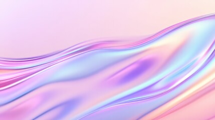 Soft Pink Holographic Chrome Gradient Background with Iridescent Liquid Metal Waves – Combined with Delicate Purple Silk for a Dreamy and Futuristic Visual Design