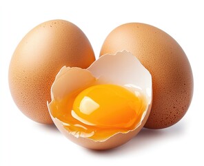 Three eggs, one cracked open