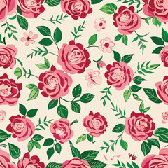 Elegant Floral Rose Pattern with Delicate Blossoms on White Background