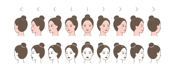 Various face angles of beautiful woman character