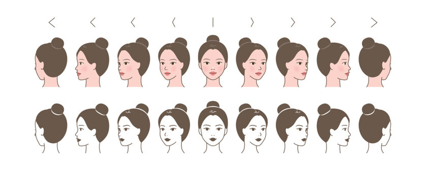 Various face angles of beautiful woman character
