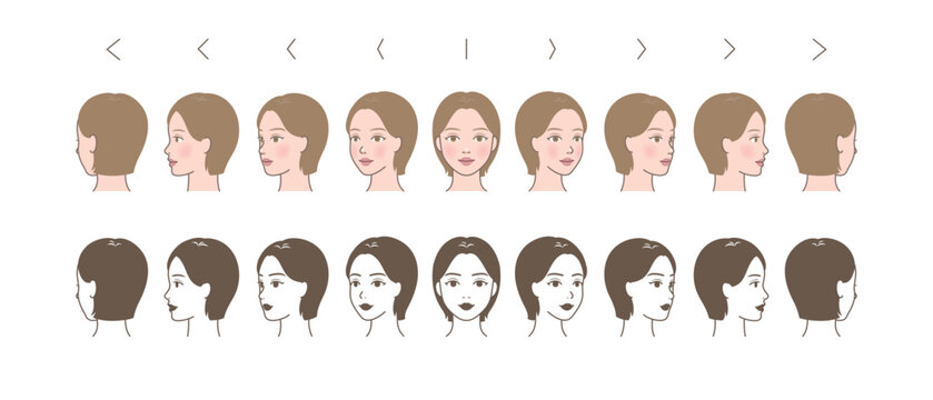 Various face angles of beautiful woman character