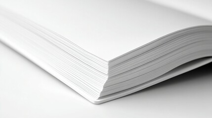 Close-up of a blank, open book with crisp, white pages.