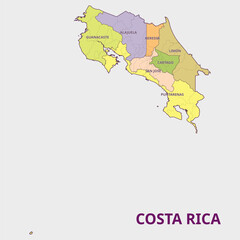 Fototapeta premium Map of Costa Rica showing its provinces and administrative divisions
