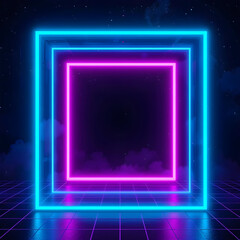 Fototapeta premium abstract blue background.Neon Pink and Teal Frames in a Retro Futuristic Setting