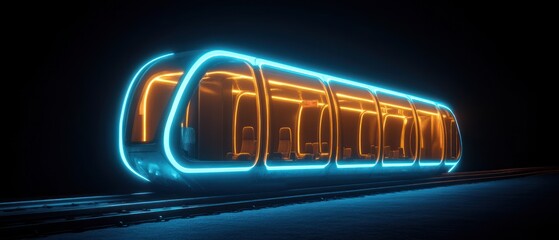 Obraz premium Futuristic train illuminated by glowing neon lights on its pathway