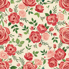 Enchanting Floral Rose Pattern Adorns White Background