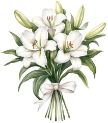 Obraz premium Isolate transparent White lily bouquet, white isolate background, PNG die cut for advertising