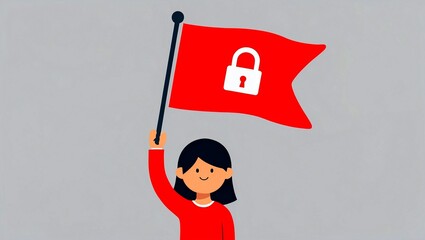 Cartoon character raising red flag for digital privacy awareness