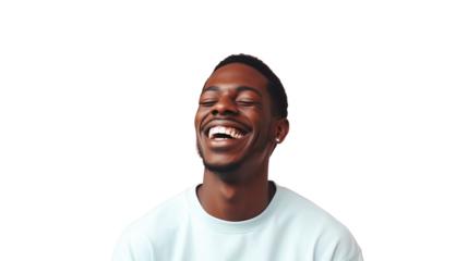 Cheerful Black Man Laughing Isolated on PNG Transparent Background. DEIB, Diversity, Equity, Inclusion, Belonging
