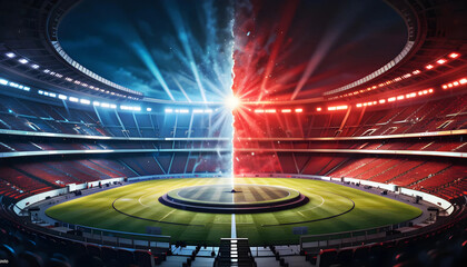 Ultimate Sports Arena Faceoff – Red vs Blue Power Surge. Epic Stadium Showdown